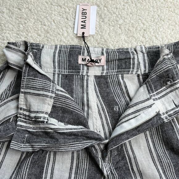 Mauby Stony Black White Stripe Linen Blend High Rise Short Large - Picture 4 of 10